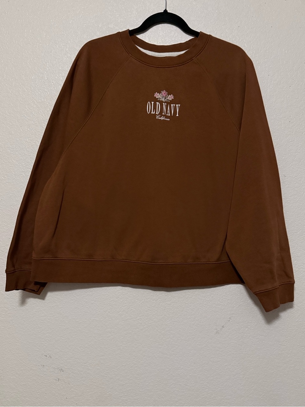 Old Navy Brown Crewneck Sweatshirt with Pink Floral Logo 0275